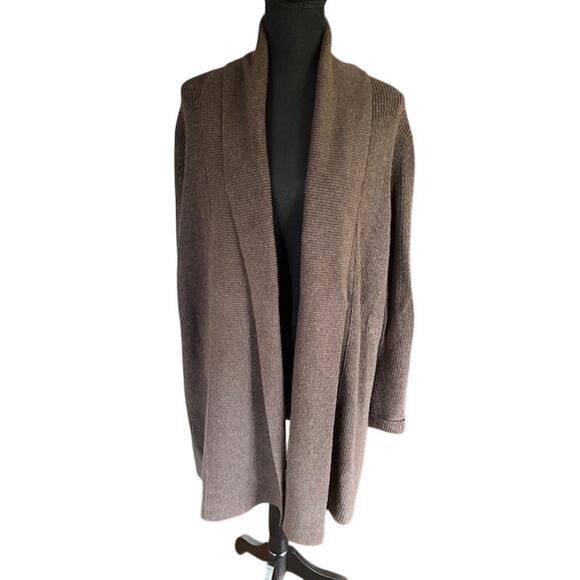 Lands’ End Brown Open Front Long Cardigan Sweater XL (18–20) - Picture 2 of 5